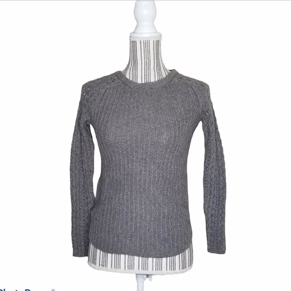 Loft Knit Cable Ribbed Crew Neck Gray Sweater XS Petite - Picture 1 of 9
